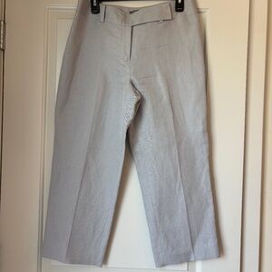 Ann Taylor Womens Silk Linen Dress Pants Pleated Front Straight Leg Blue Size 8